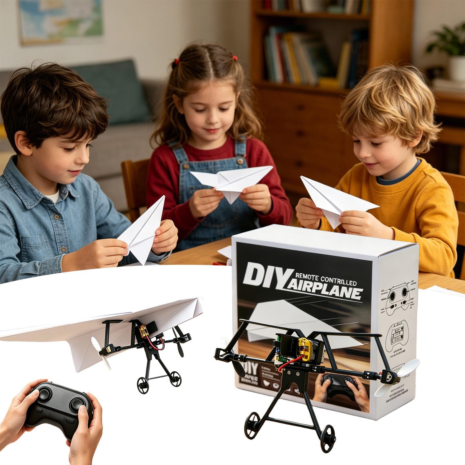 Drone Rc Aircraft - DIY RC紙飛行機キット、ジャイロスタビライザー付き電動リモコン飛行機、男の子と女の子向け、裏庭、公園、ビーチで遊べる。