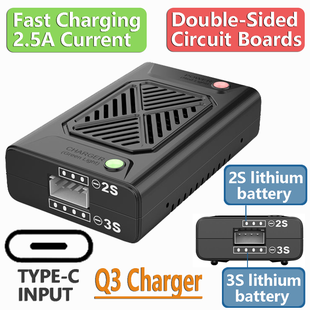 Drone Mjx Rc - Q3コンパクトバランス充電器 2S 3S リチウム電池 2.5A-3A 急速フラッシュ充電