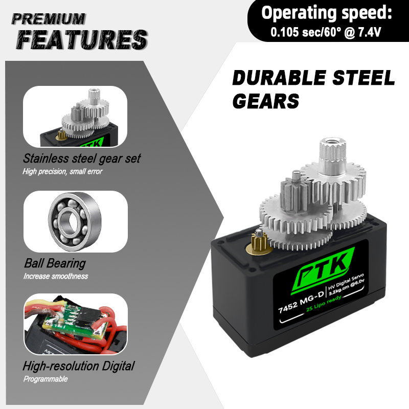 PTK 7452 MG-D 9 グラムデジタルサーボメタルギ - Rc Car Servo のレビューと価格
